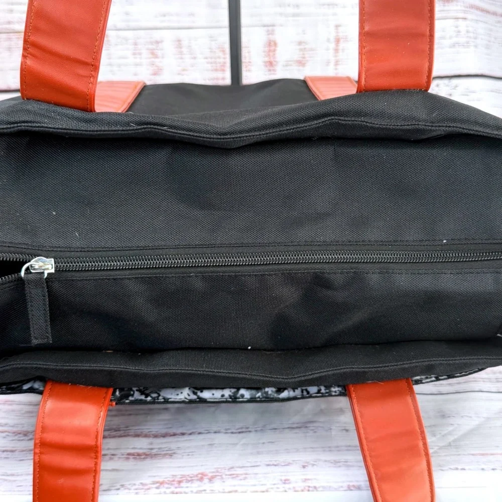Dr. Browns Diaper Bag Breast Pump Tote Black Canvas Brown Straps Marble Lining